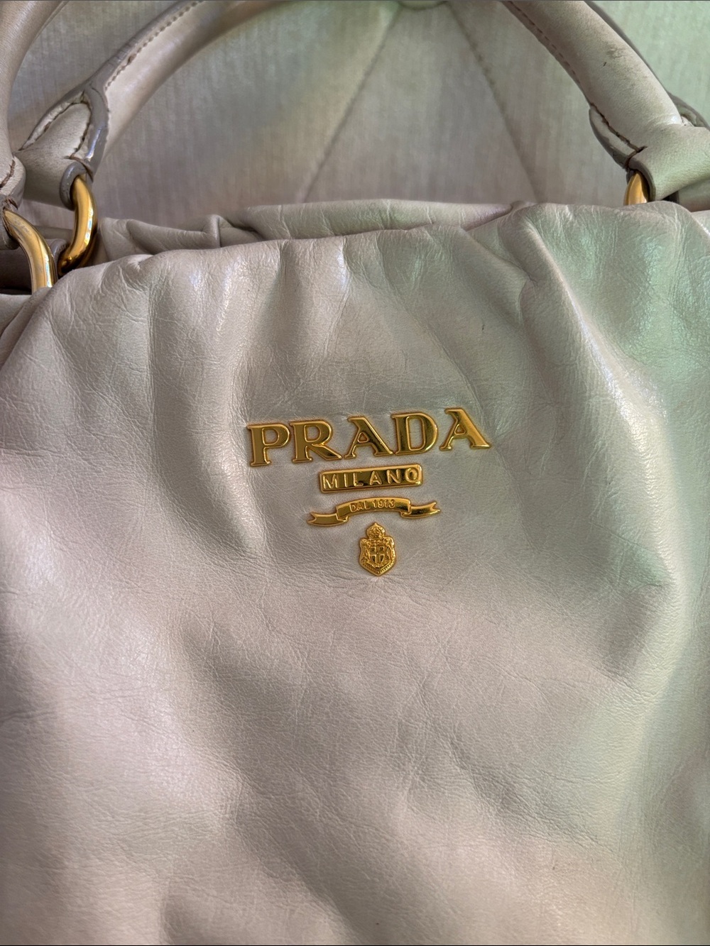 Prada Cream Leather Shoulder Bag with Gold Hardware - Picture 2 of 12